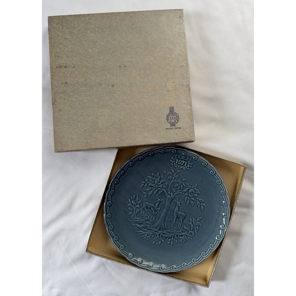 Vintage 1971 St Amand France Plate Limited Edition Blue Deer Collector with Box